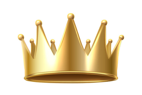3d realistic vector icon. Golden king or queen crown. Isolated on white background.