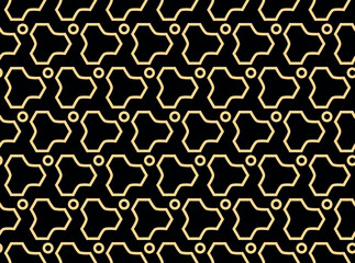 Abstract geometric pattern. A seamless vector background. Gold and black ornament. Graphic modern pattern. Simple lattice graphic design