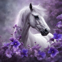 Obraz na płótnie Canvas White and Purple Horse Portrait, Elegant Equine in Dual Tones, Majestic Horse with White and Purple Coat