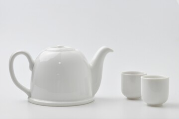 Cup of tea, teapot isolated on white background 