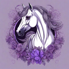 White and Purple Horse Portrait, 
Elegant Equine in Dual Tones, 
Majestic Horse with White and Purple Coat