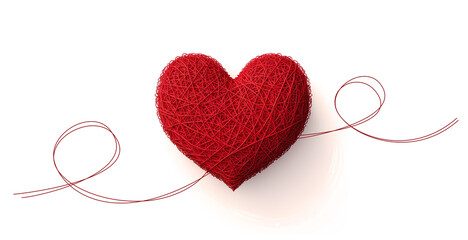 Red thread twisted into a ball in the shape of a heart, an illustration with generative AI elements