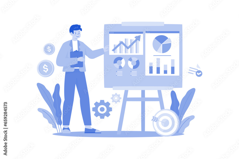 Wall mural Man make a business plan analysis using chart