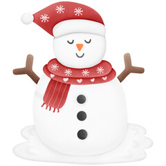 snowman with hat and scarf isolated on transparent background 
