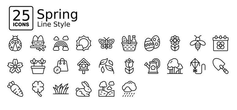 Spring icons in outline style. Collection of Spring icons for web design, app, and modern projects. Simple vector editable stroke, easy to use