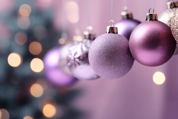 Elegant violet Christmas tree baubles - obrazy, fototapety, plakaty