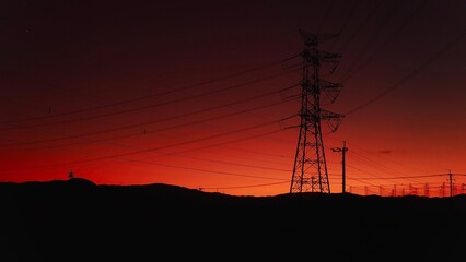 夕焼けの空と鉄塔