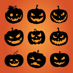 Collection Of Halloween Black Pumpkin Faces