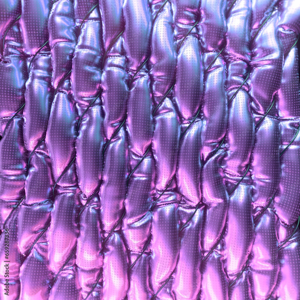 Poster futuristic digital illustration of a pattern of air-filled metallized cylinders wrapped in steel wir