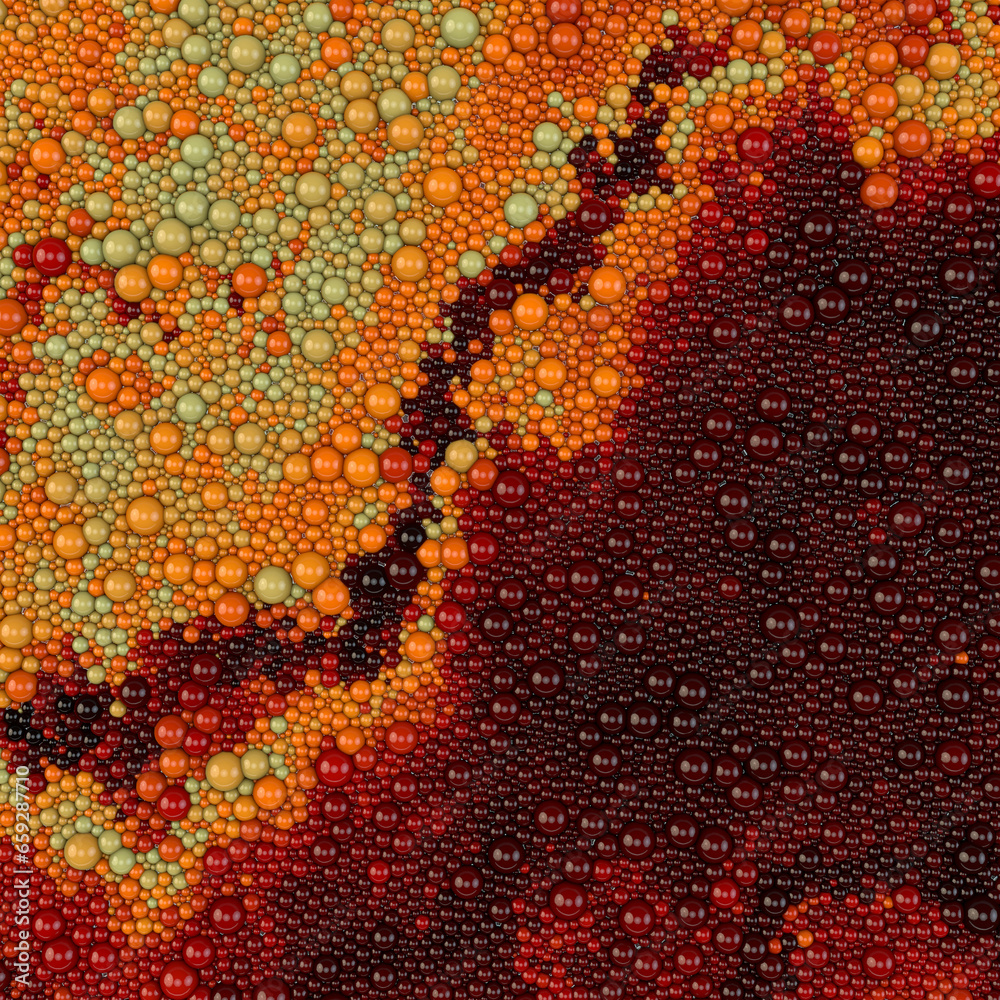 Aufkleber Flows of multicolored particles mixing on the surface. 3d rendering abstract background. Digital illustration
