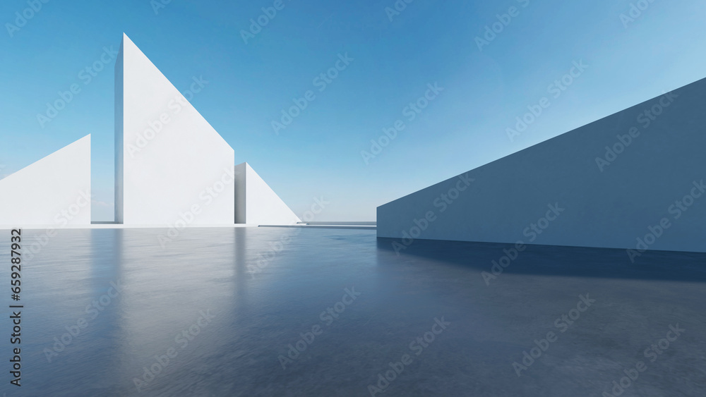 Leinwandbilder 3d render of abstract futuristic architecture with empty concrete floor. Scene for car presentation.