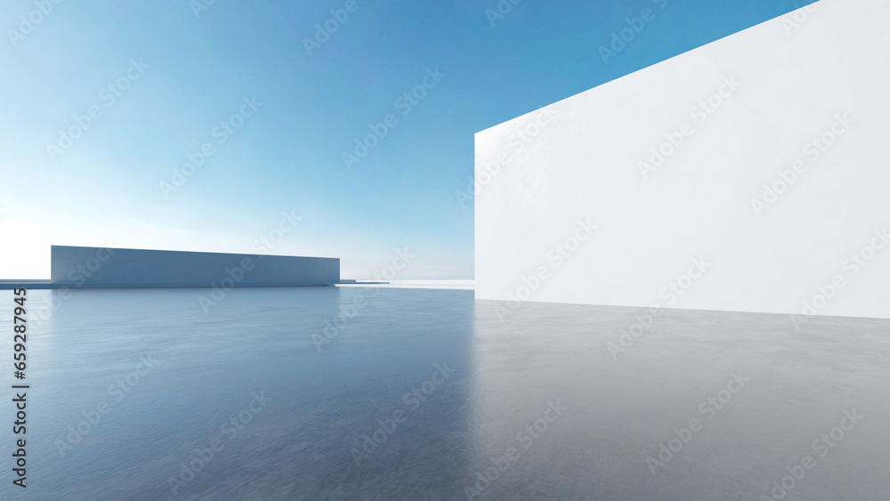 Leinwandbilder 3d render of abstract futuristic architecture with empty concrete floor. Scene for car presentation.