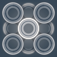 Group of circles with texture on dark grey background. 3d rendering digital illustration