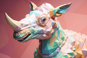 A pastel-colored geometric-style Parasaurolophus artwork with intricate geometric shapes and soft pastel hues. 