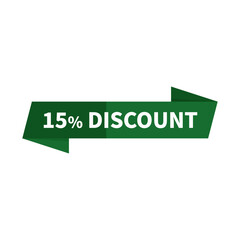 15 Discount In Green Ribbon Rectangle Parallelogram Shape For Advertisement Business Marketing
