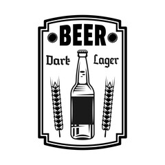 Beer vector emblem, label, badge or logo in monochrome vintage style isolated on white background