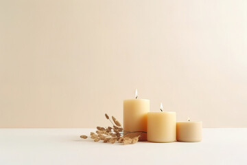 minimalistic candles on a light background, with empty copy space