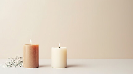 Obraz na płótnie Canvas minimalistic candles on a light background, with empty copy space