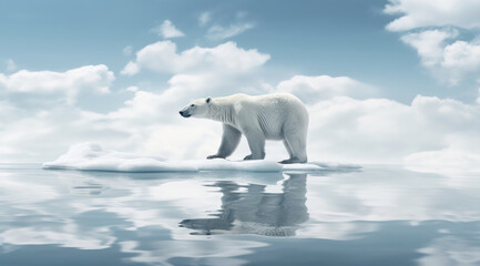Polar bear on the ice floe. Climate change concept