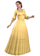 3D Render of girl in yellow ball gown