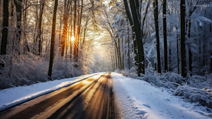 Fototapeta na wymiar winter road in the forest