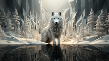 A lone wolf howls as it stands on a frozen lake beneath a winter sky, its lupine silhouette a reminder of the wild beauty of nature