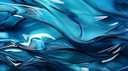 An abstract composition of teal and aqua fabric swells and flows, captivating the viewer with its beautiful blue liquid