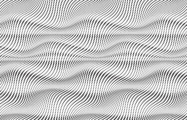 Abstract decorative half toned wavy striped background in black and white. Seamless square dot pattern. Vector illustration.