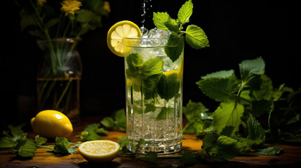 Lemonade, mojito cocktail with lemon and mint - obrazy, fototapety, plakaty