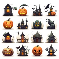 Set of Halloween icons on a white background, vector illustration