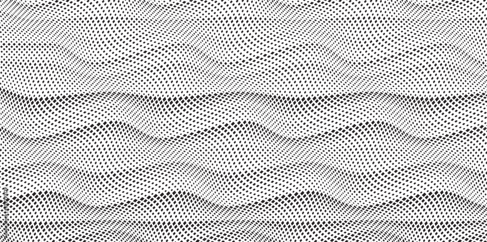 Poster abstract decorative half toned wavy striped background in black and white. seamless square dot patte