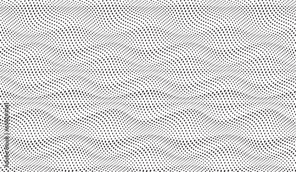 Poster Halftone wavy vector background. Monochrome halftone pattern. Abstract geometric dots background. Pop Art comic gradient texture. Design for presentation banner, poster, flyer, business card.	
