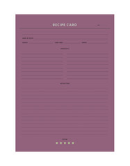 Recipe card and Food Journal planner. Minimalist planner template set. Vector illustration.	