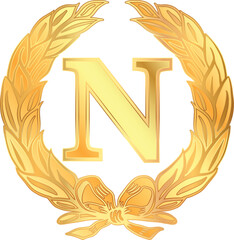 Napoleonic letter N symbol inside a laurel wreath, golden vector illustration on the white background