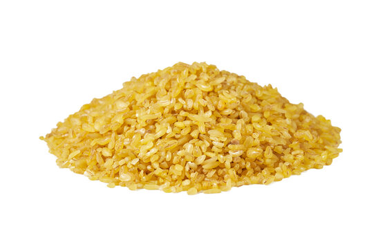 bulgur durum wheat isolated on white background. pile of bulgur durum wheat isolated. heap of bulgur durum wheat isolated