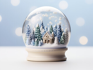 Fototapeta na wymiar Christmas snow globe with green pine trees and snow inside, isolated on white background