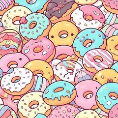 pattern with donuts in pastel anime style