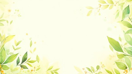 Fototapeta na wymiar Hand drawn light yellow leaf decorations background. floral greenery card design Wedding invite, poster invitation. Watercolor hand drawn art illustration.