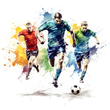 soccer players in action, watercolor