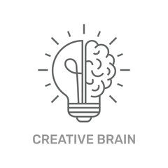 Creative brain flat line icon. Brain and lightbulb vector illustration. Thin sign of innovation, solution, education logo. Editable Stroke. EPS 10
