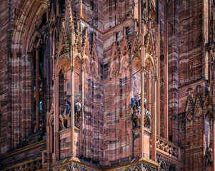 Ornate and intricate Gothic facade of the Notre Dame Cathedral in Strasbourg, France one of the...