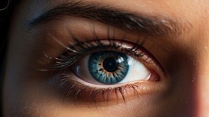 Fototapeta premium Close-up of a woman's left blue eye.