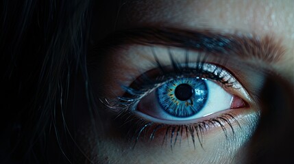 Fototapeta premium Close-up of a woman's left blue eye.