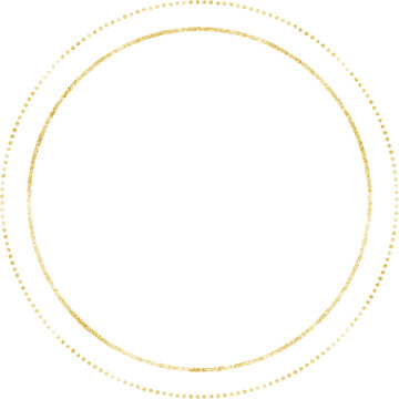 Luxury round gold frame Victorian frame with sparkling gold accents. Gold holiday banner and line decorations. Geometric abstract design illustration for posters, covers, invitations, and ads.
