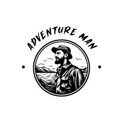 Vintage, retro-style. Illustration of a vector logo for the adventure man.