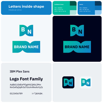 2D medical clinic logo with brand name. Brand name icon. Design element and visual identity. Template with IBM plex sans font. Suitable for healthcare, medical facility and hospital.