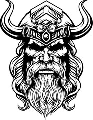 Viking Warrior Man Strong Mascot Face in Helmet