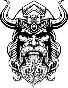 Viking Warrior Man Strong Mascot Face in Helmet