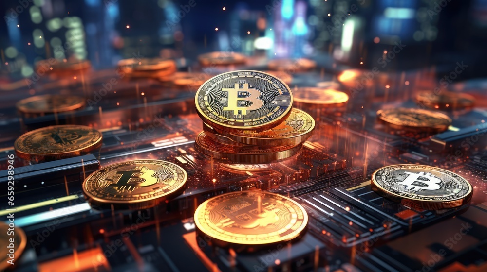 Poster cryptocurrency s future digital currency market with blockchain based tech companies and crypto toke