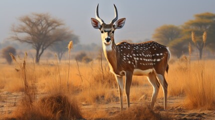 Naklejka premium Blackbuck deer in Tal Chapar Wildlife Sanctuary Rajasthan India